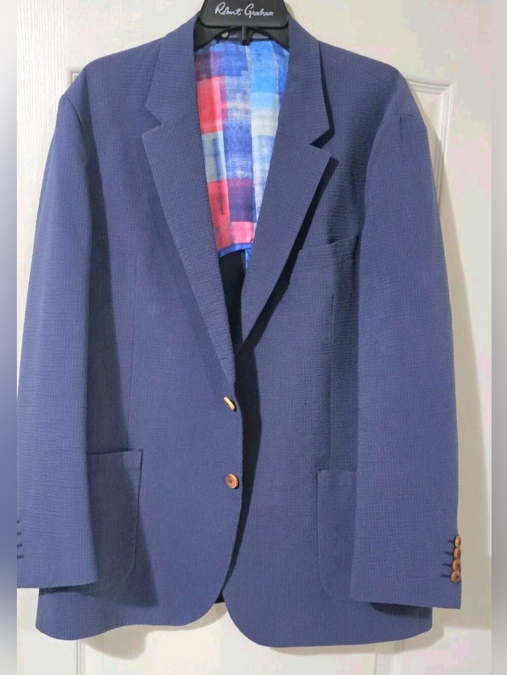 Robert Graham Blue Textured Sport Coat with Colorful Lining